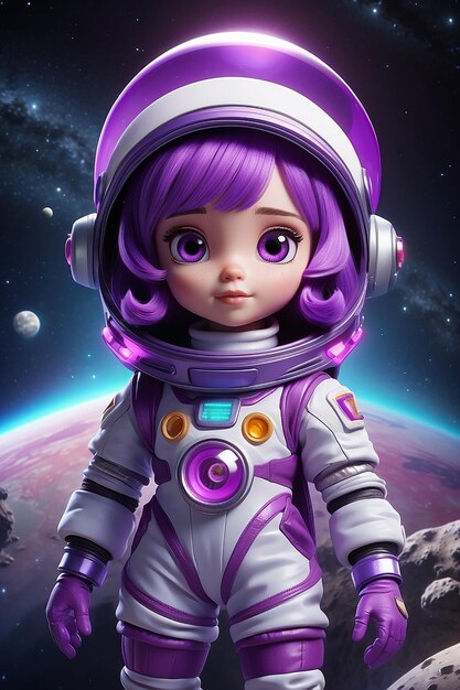 Purple Doll in Space Suit with Purple Hat and Hair