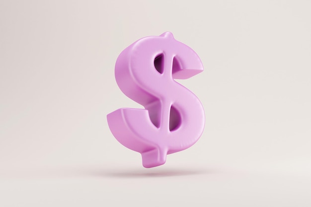 Purple Dollar Symbol on light studio background