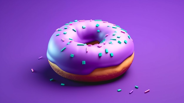 Purple donut on purple background isolated generative ai