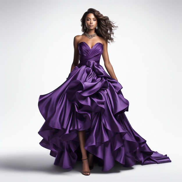 Purple dress black woman on white background isolated hig