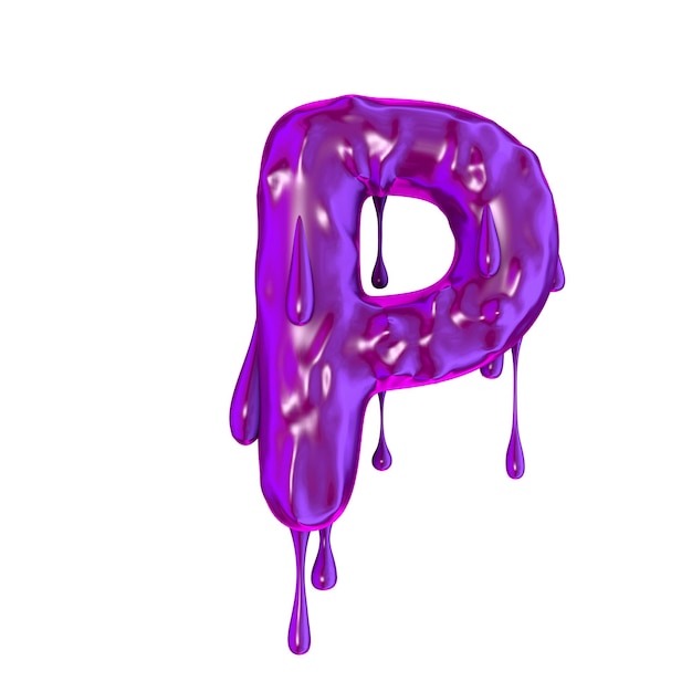 Purple dripping slime halloween capital letter P 3D Render