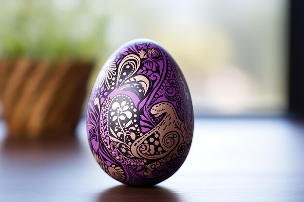 A purple egg with the rabbit easter design