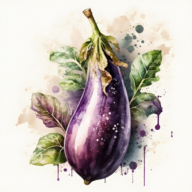紫色のナス野菜 darkfruited ナイトシェード 白い背景の上のナスのイラスト 適切な栄養