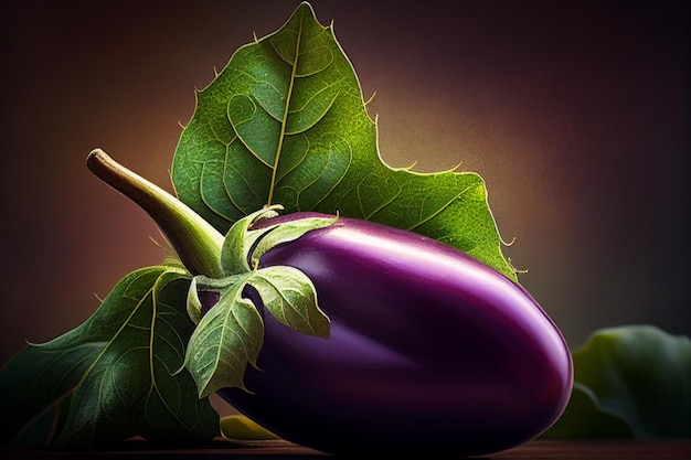 Purple eggplant with a leaf AI Generated