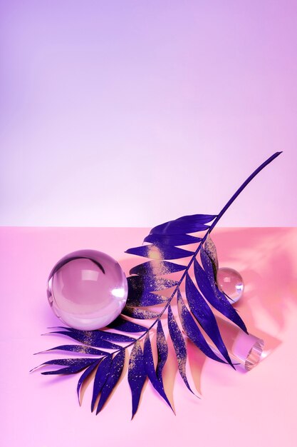 Purple exotic leaf and glass globes