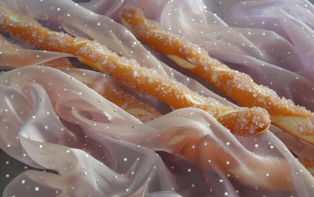 Foto panno viola per ospitare pretzel adornati con cristalli di zucchero