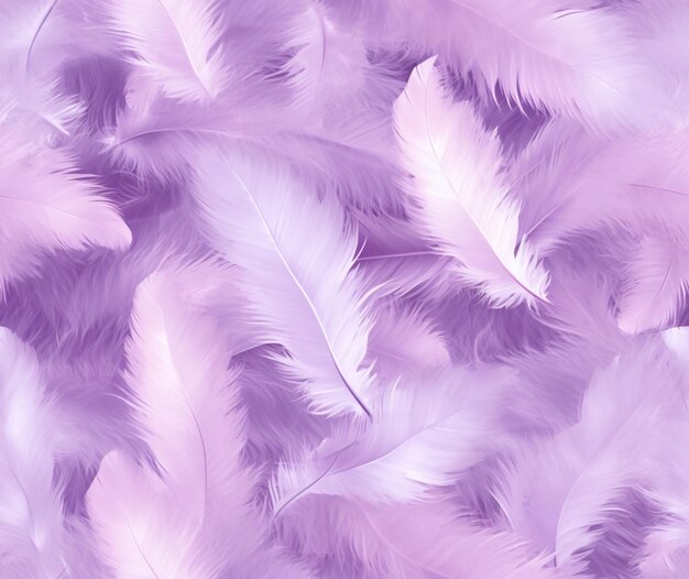 Purple feathers are scattered together in a pattern on a purple background generative ai