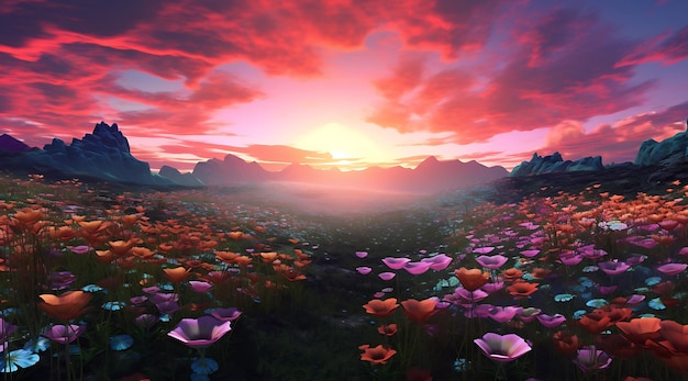 Purple field under somber sky Generative AI