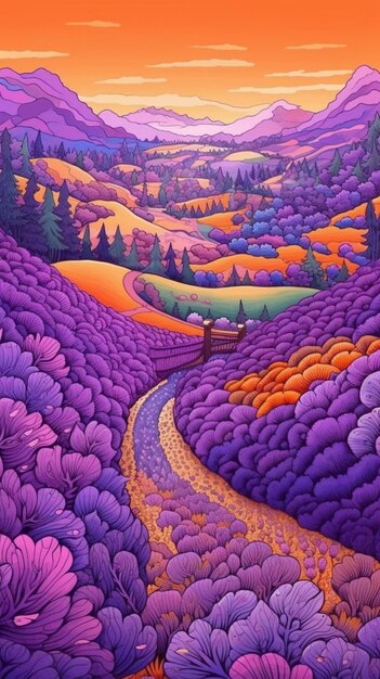 Purple fields in the valley