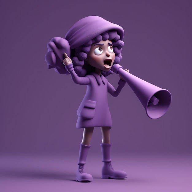 A purple figurine with a megaphone in it.