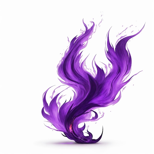 Purple flame magic fire on white background