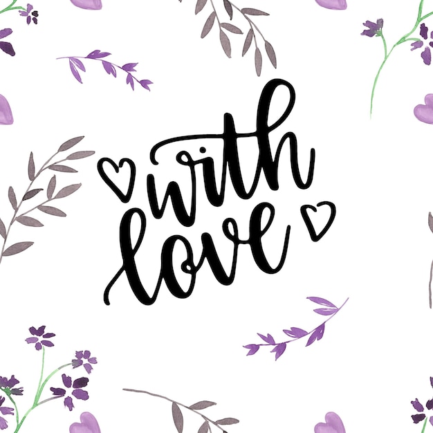 Photo a purple floral background with with with love written in black letters.