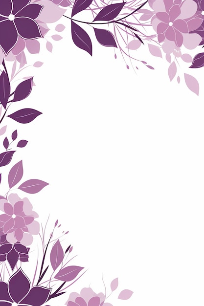 a purple floral border with leaves and flowers on a white background