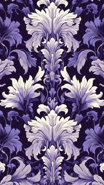 Photo purple floral pattern with a white swirls