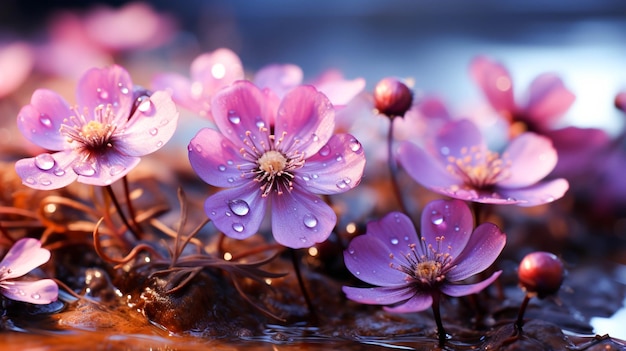 自然の中で紫色の花が咲き、新鮮な花びらをクローズアップ