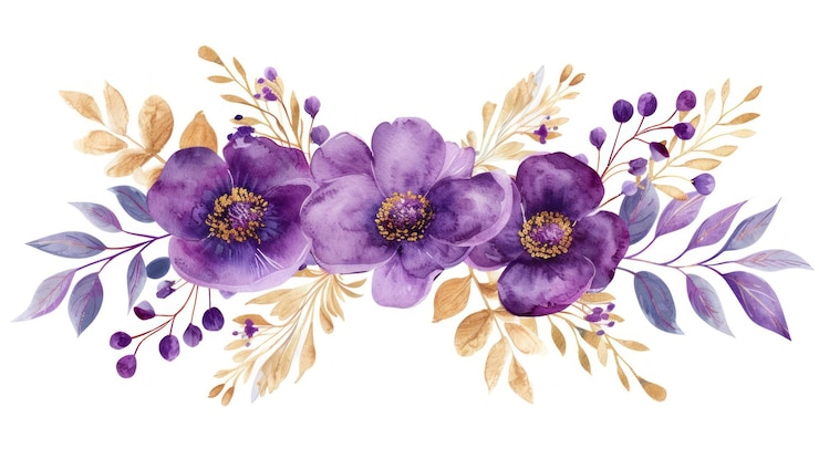 Photo a purple flower bouquet with gold accents