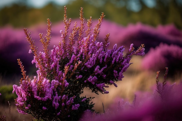 A purple flower in a field of purple flowers