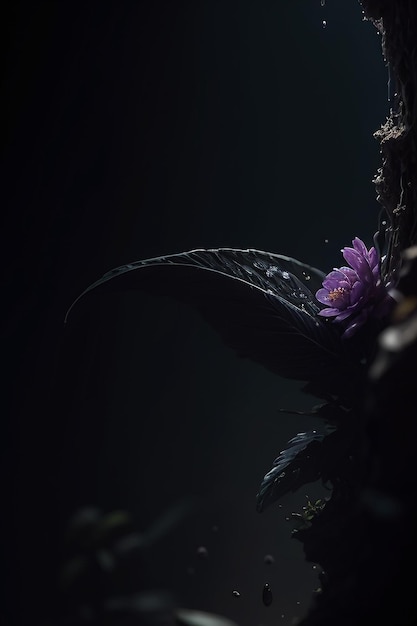 A purple flower is in the dark