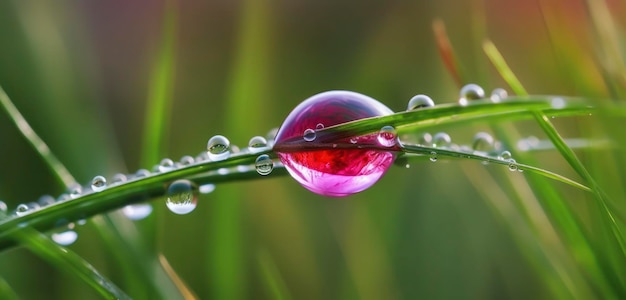 Foto un fiore viola si riflette in una goccia d'acqua.