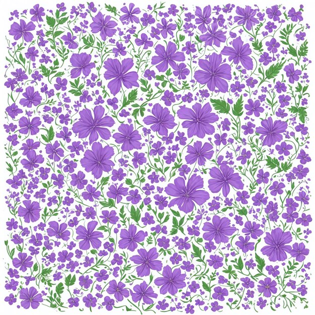 Foto un disegno di fiori viola con foglie verdi