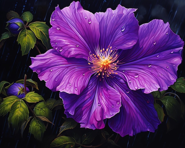 purple flower rain drops princess patricia poppycock pastel hibiscus blue color stunning drawing