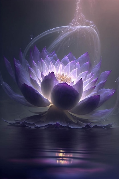 Purple flower sitting on top of a body of water generative ai