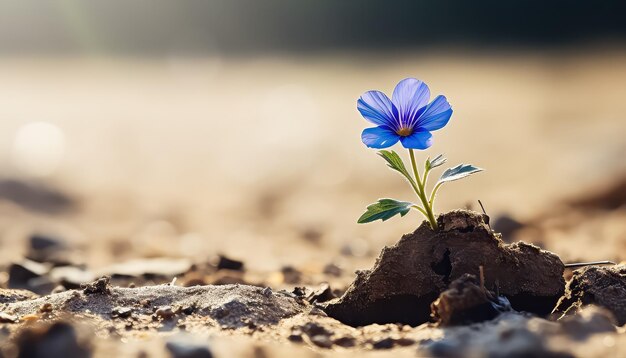 사진 아스팔트 또는 건조한 토양을 통해 을 <unk> 보라색 꽃 개념