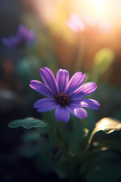 太陽の下で紫色の花