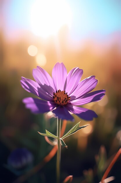 Фиолетовый цветок на солнце