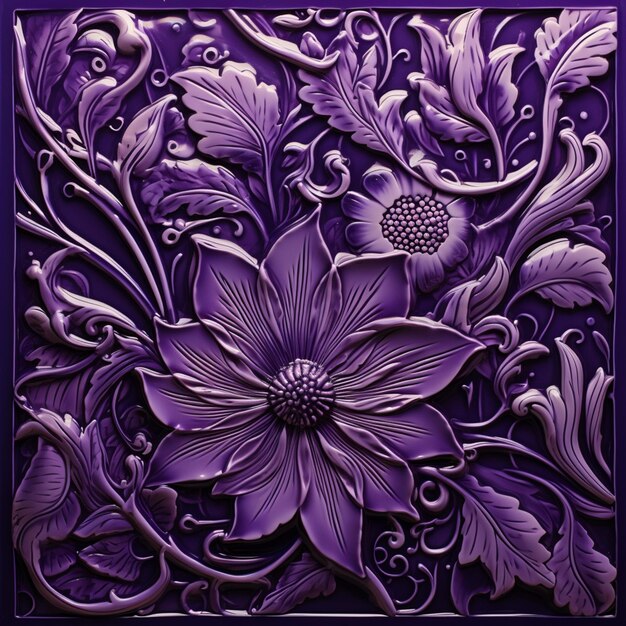 Purple flower with leaves and vines on a purple background generative ai