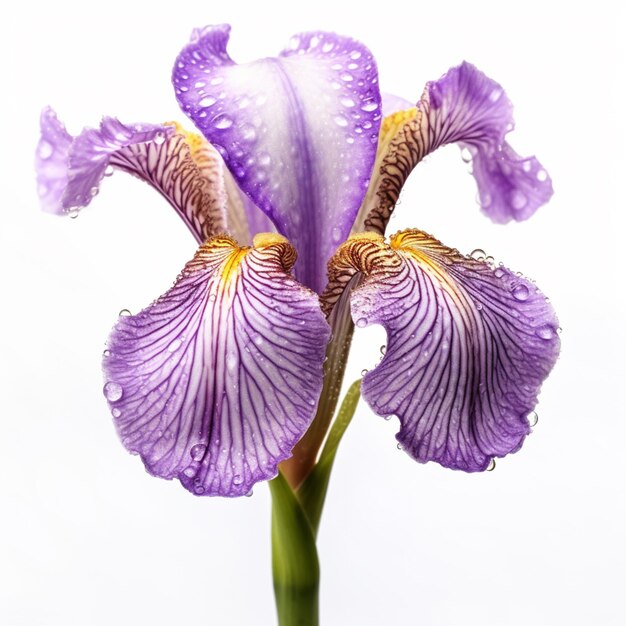 purple flower with water droplets on it on a white background generative ai