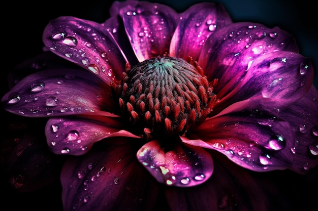 A purple flower with water droplets on it