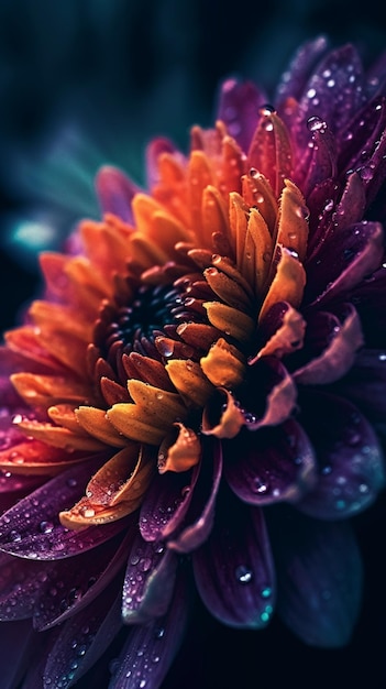 A purple flower with water droplets on it