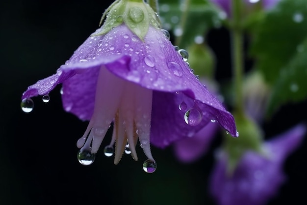 A purple flower with water droplets on it