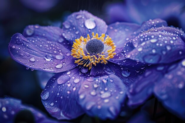 a purple flower with water drops on it