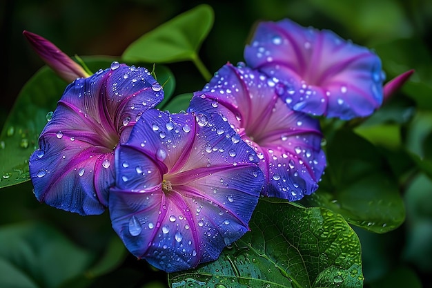 a purple flower with white dots and blue dots