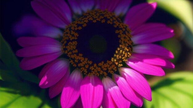 A purple flower with white tips is shown