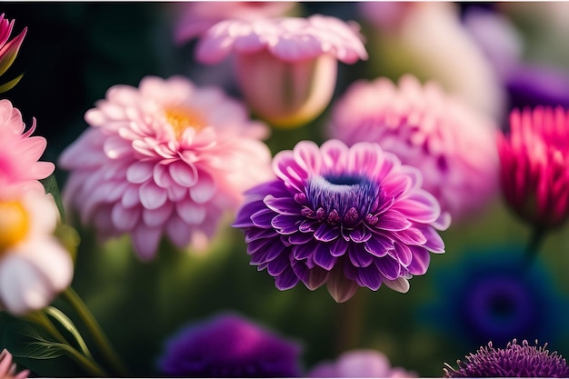 A purple flower with the word chrysanthemum on it