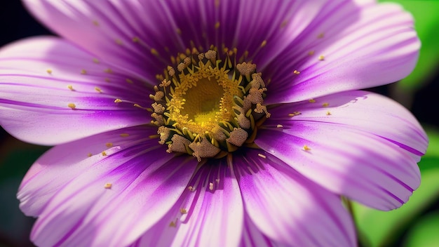 A purple flower with yellow center