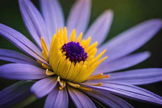 a purple flower with yellow petals