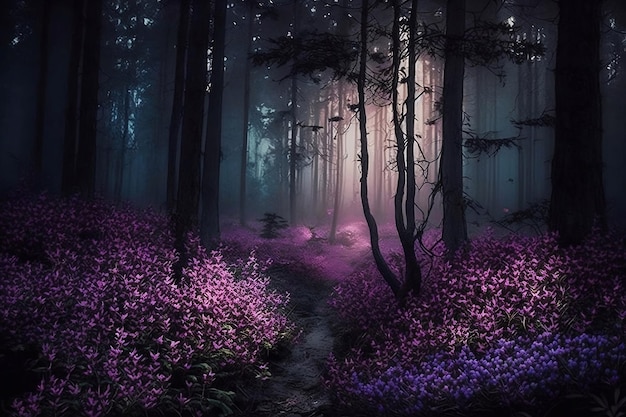 A purple flowering glade in the middle of the forest