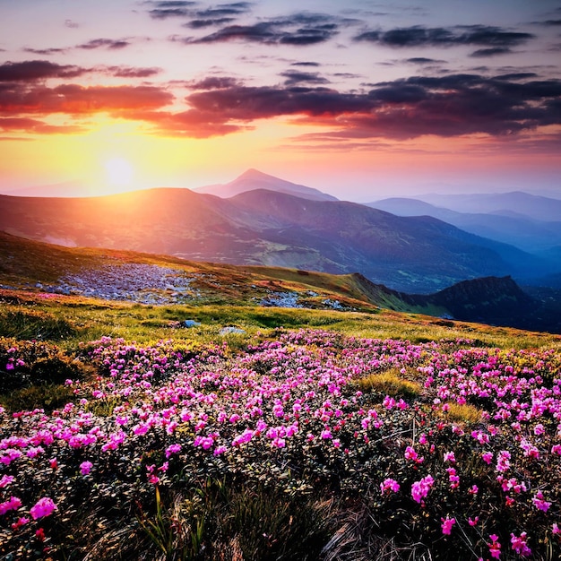 Purple flowering plants on field against sky during sunset