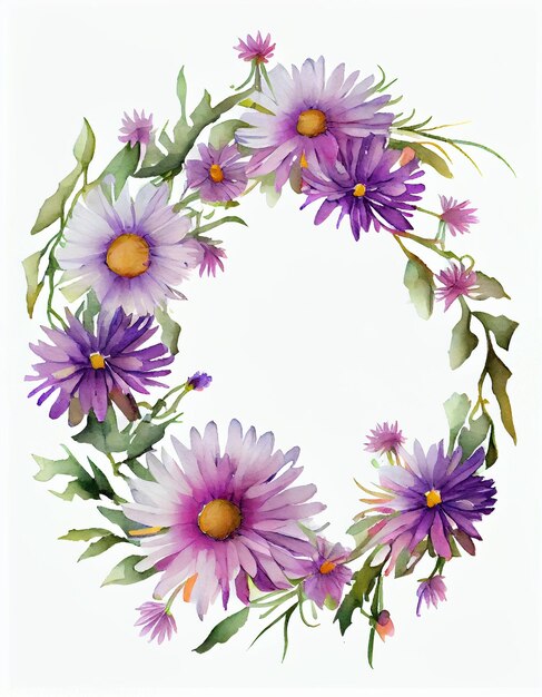 紫色の花が白い背景に円形に配置される生成 ai