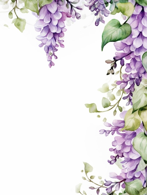 Photo purple flowers are arranged in a square frame on a white background generative ai