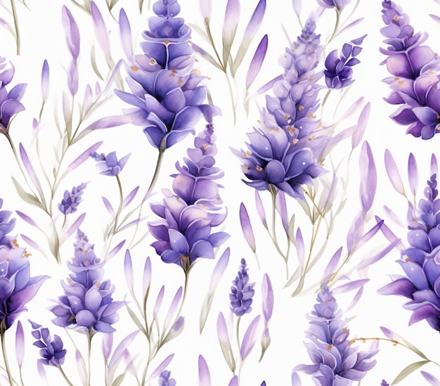 Purple flowers are painted in a watercolor style on a white background generative ai