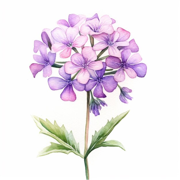 보라색 꽃은 흰색 배경 생성 ai에 수채화로 그려져 있습니다.