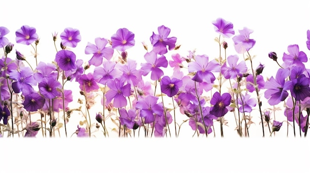 purple flowers are in a row on a white background generative ai