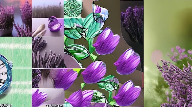 Photo purple flowers are shown on a green background