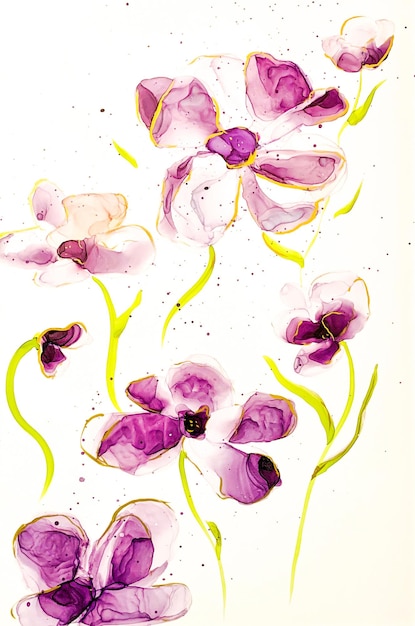 Purple flowers art in alcohol ink painting flowers drawing flowers hobby drawing paints