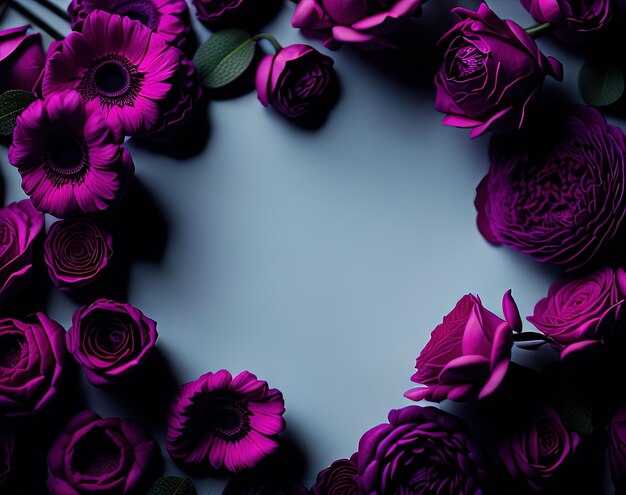 Purple flowers on a blue background